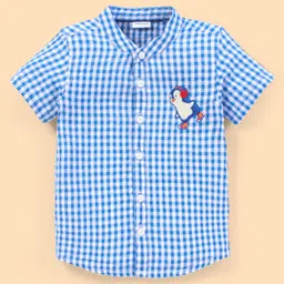 Babyoye 100% Cotton Finish Half Sleeves Checks Shirt - Blue-image-0
