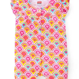 Babyhug 100% Cotton Knit Sleeveless Romper with Frill Detailing Heart Print - Pink-image-64