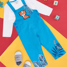 Pantaloons Baby Jungle Theme Printed Dungaree With Full Sleeves Tee - Blue-picture-16