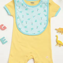 Milou Cotton Half Sleeves Dinosaur Printed Romper & Bib Set - Yellow-picture-14