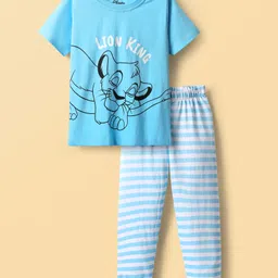 HoneyHap Disney Single Jersey Knit Half Sleeves Night Suit With Lion King Graphics - Light Blue-picture-18