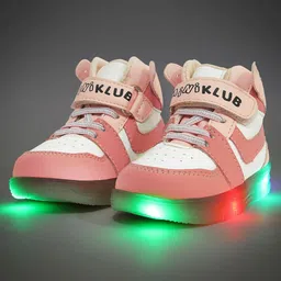 MINI KLUB Hard Sole Colour Blocked Velcro Closure LED Shoes - Pink & White-picture-16