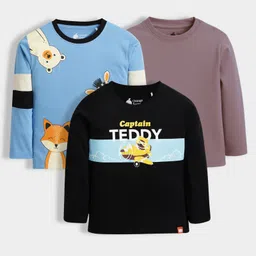 Orange Sugar 100% Cotton Knit Pack Of 3 Full Sleeves Solid & Animal Printed Tees - Multi Colour-picture-25