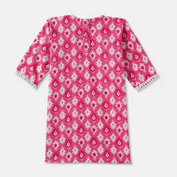 Desi Soota Girls Geometric Printed Cotton Kurti with Pyjama & Dupatta image 2