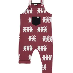 Turtledove London Knit Sleeveless Bear Printed Dungaree - Maroon image 2