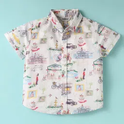 ToffyHouse Poplin Woven Half Sleeves Printed T-Shirt & Shorts With Bow & Suspender - Red image 2