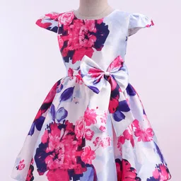 Mark & Mia Woven Cap Sleeves Party Dress With Floral Print & Bow Applique - White image 2