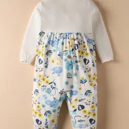 WOW Clothes Interlock Knit Full Sleeves Romper With Floral Print - Off White image 2