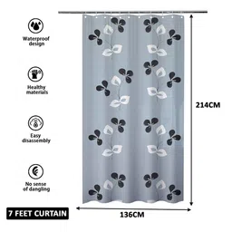 Kuber Industries Grey & Black Printed Waterproof Shower Curtains image 5