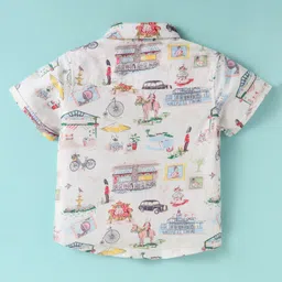 ToffyHouse Poplin Woven Half Sleeves Printed T-Shirt & Shorts With Bow & Suspender - Red image 3