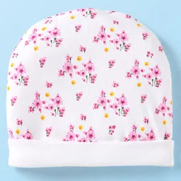 Babyhug 100% Cotton Cap Mittens & Booties Set With Floral Print White & Pink - Diameter 10.5 cm image 3