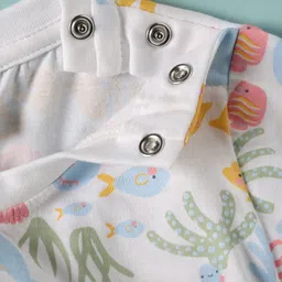 WOW Clothes Interlock Knit Full Sleeves Romper With Floral Print - Off White image 3