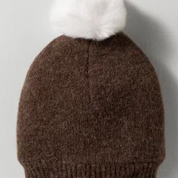 Yellow Apple Woven Full Sleeves Winter Wear Romper With Teddy Bear Applique & Cap - Brown image 4