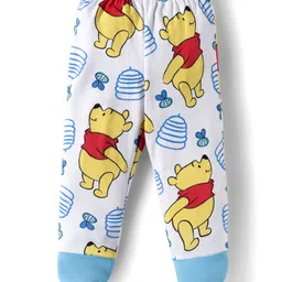 Babyhug Disney Interlock Knit Half Sleeves Onesie Leggings & Cap with Winnie the Pooh Graphic - Light Blue image 4