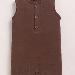 Cot & Candy Organic Cotton Muslin Knit Pack Of 2 Sleeveless Solid Rompers - Latte & Cocoa Whisper image 5