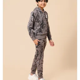 ALAN JONES Cotton Blend Knit Abstract Printed Hooded Jacket & Joggers Set - Cement image 5