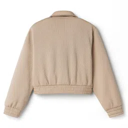 OLLINGTON ST. Textured Mario Set of Full Sleeves Jacket & Joggers With Inner Tee - Beige & Brown image 4