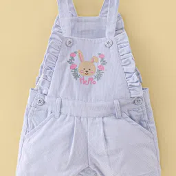 ToffyHouse Cotton Knit Bunny Embroidered Dungaree with Half Sleeves Inner Tee Floral Print - Light Blue image 5