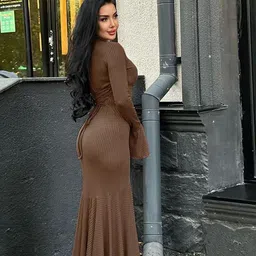 SZN Solid Flared Sleeve Fit & Flare Maxi Dress image 4