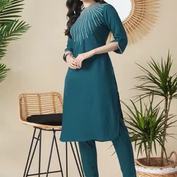 neel & ned Women Embroidered Regular Thread Work Kurta Set With Dupatta image 4