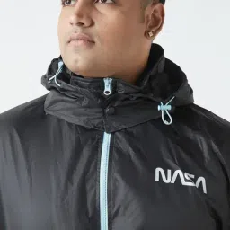 Bewakoof Nasa Men's Black Graphic Printed Oversized Plus Size Bomber Jacket image 5