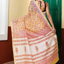 Unnati Silks Orange Printed Saree With Unstitched Blouse image 2