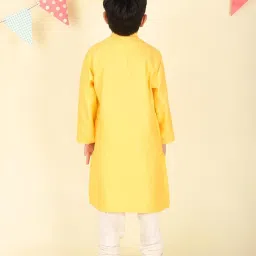 Fabindia Boys Yellow Viscose Blend Solid Kurta image 2
