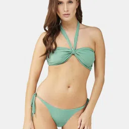 Secrets By ZeroKaata Green & Pink Plain Swimwear Bra Panty Set - Pack Of 2 image 2