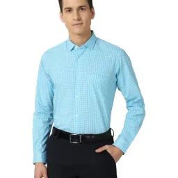Peter England Blue Regular Fit Checks Shirt-image-32