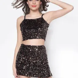 Sera Black Embellished Top Skirt Set-image-89