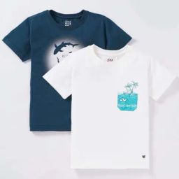 Ed-a-Mamma Kids White & Navy Cotton Printed T-Shirt-picture-33