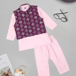 Mee Mee Kids Pink & Purple Printed Full Sleeves Kurta, Jacket with Pyjamas-picture-13
