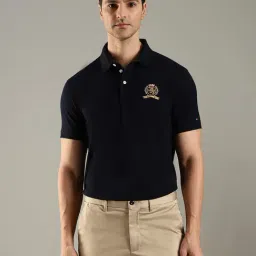 Tommy Hilfiger Navy Cotton Regular Fit Logo Printed Polo T-Shirt image 1
