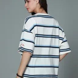 High Star White Cotton Stripes Oversized T-Shirt image 2