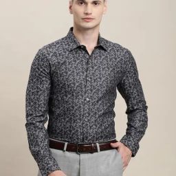 Turtle Grey Cotton Slim Fit Printed Shirt-picture-36