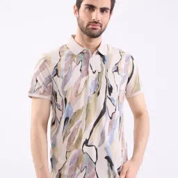 Spykar Ecru Cotton Poly Regular Fit Abstract Print T-Shirt-image-40