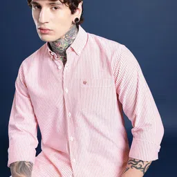 BS BLUE SQUAD Slim Fit Striped Oxford Shirt-image-7