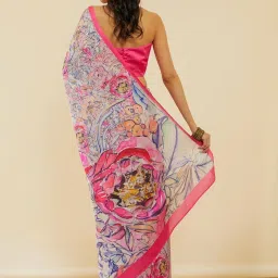 Soch Pink Floral Print Saree With Unstitched Blouse image 2