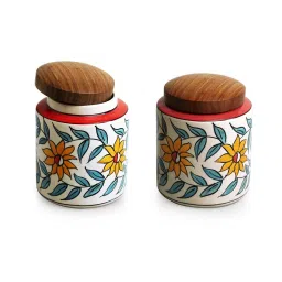 ExclusiveLane White & Brown Ceramic Persian Floral Storage Container - Set of 2 image 2