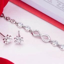 Zavya 925 Silver Infinite Blooms Harmony - Infinity Bracelet & Floral Earring Duo-picture-11
