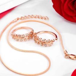 Zavya 925 Silver Rose Petal Whispers - Leaf Toe Ring & Chain Anklet Valentine Combo-picture-13