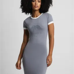 Forever 21 Grey Cotton Graphic Print Bodycon Dress-picture-21