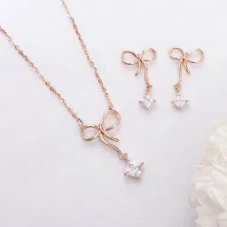 Zavya 925 Silver Simply Bow Rose Gold Plated Jewellery Set for Women-image-80