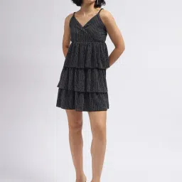 Elle Black Striped Fit & Flare Dress image 4