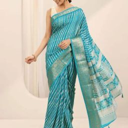 Libas Turquoise Leheriya Print Saree with Unstitched Blouse-picture-48