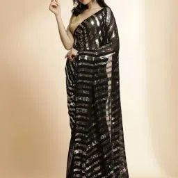 Jaipur Kurti Black Embellished Saree With Unstitched Blouse image 3