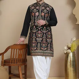 Jompers Men Floral Embroidered Regular Chikankari Kurta with Salwar Kurta Sets-picture-14