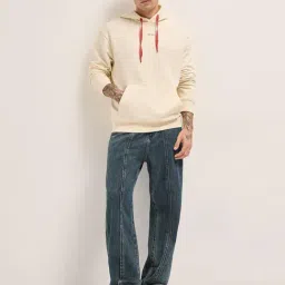 The Bear House Cream Cotton Embroidered Regular Fit Hoodie-image-6