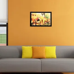 eCraftIndia Multicoloured Village View Matt Texture Framed Wall Art-picture-24