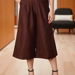 Oomph! Women Relaxed Wide Leg High-Rise Pleated Culottes Trousers-picture-52